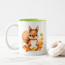 Caneca De Café Em Dois Tons Folhas de outono Personalizadas de Esquilo Animal 
