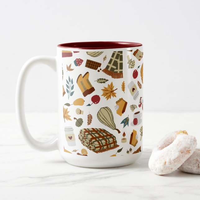 Caneca De Café Em Dois Tons Folhas de outono Únicas Folhas de outono (Com Donut)
