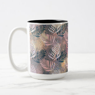 Caneca De Café Em Dois Tons Folhas de palma, tropicais, botânicas, folhas, se