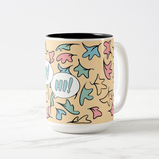 Caneca De Café Em Dois Tons Folhas de Pastel Amarelas (Frente Esquerda)