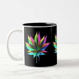 Caneca De Café Em Dois Tons Folhas de plantas selvagens - cor neon + suas idei