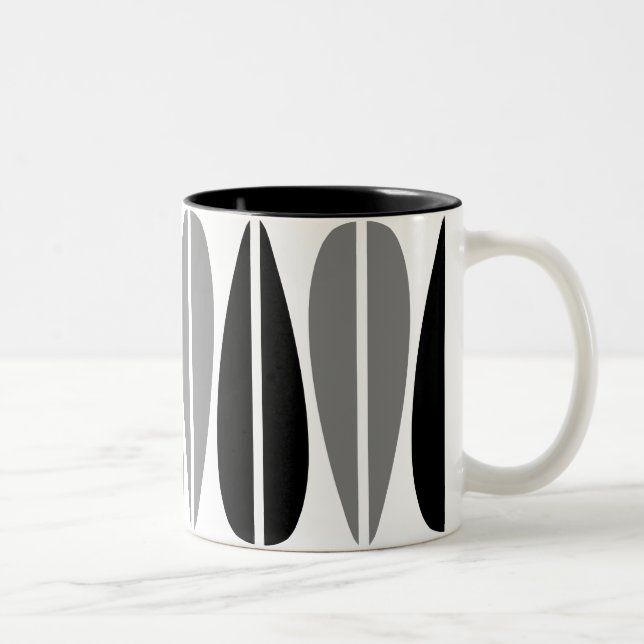Caneca De Café Em Dois Tons Folhas de Retro - Preto e Cinza (Direita)