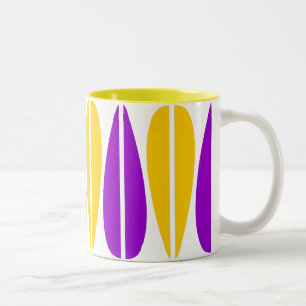 Caneca De Café Em Dois Tons Folhas de Retro - Roxo e Âmbar