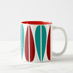 Caneca De Café Em Dois Tons Folhas de Retro - Ruby Red and Deep Aqua