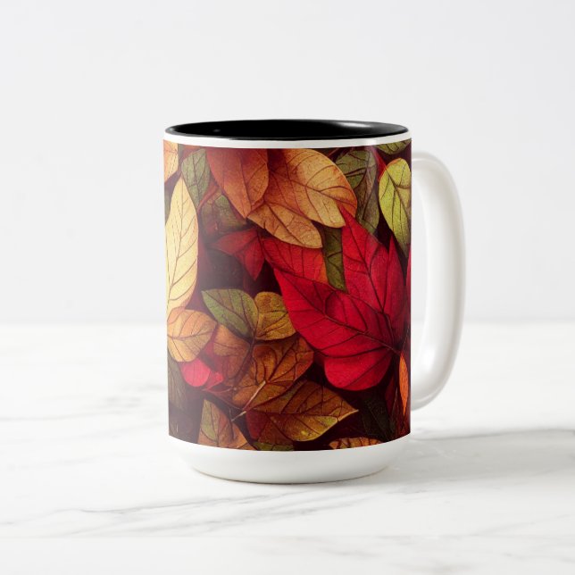 Caneca De Café Em Dois Tons Folhas Design (Frente Esquerda)