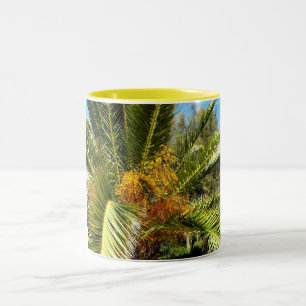 Caneca De Café Em Dois Tons Folhas e flores de palmeira