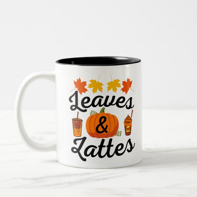 Caneca De Café Em Dois Tons Folhas E Outono Do Café Com Leite (Esquerda)