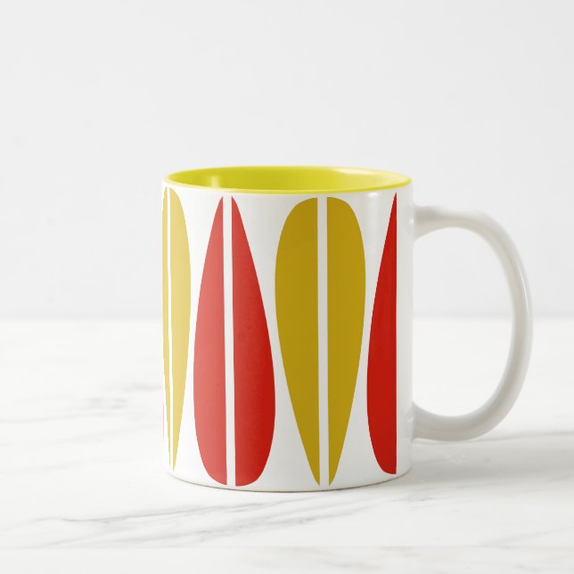 Caneca De Café Em Dois Tons Folhas Retro - Ocre e Carmesim (Direita)