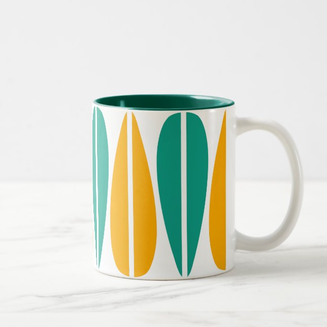 Caneca De Café Em Dois Tons Folhas Retroativas - Âmbar e Aqua (Direita)