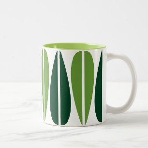Caneca De Café Em Dois Tons Folhas Retroativas - Verde Avocado e Verde Escuro