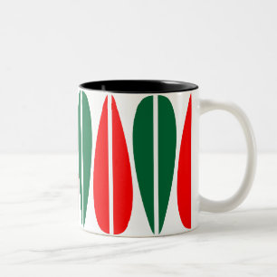 Caneca De Café Em Dois Tons Folhas Retroativas - Verde Floresta e Vermelho