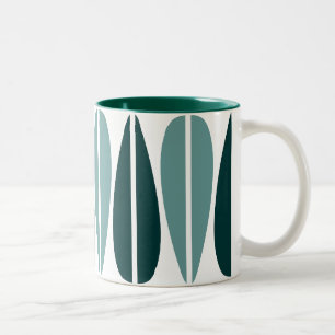 Caneca De Café Em Dois Tons Folhas Retroativas - Verde Oceânico e Verde Escuro