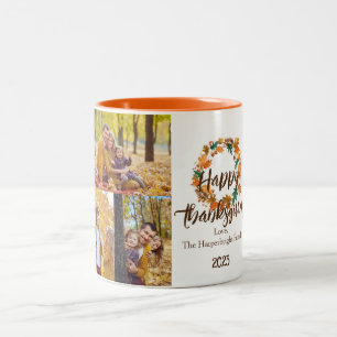 Caneca De Café Em Dois Tons Folhas simples Colagem de Fotos da Família de Ação