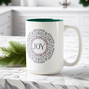 Caneca De Café Em Dois Tons Folk Art Joy Holiday