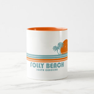 Caneca De Café Em Dois Tons Folly Beach South Carolina Sun Palm Trees