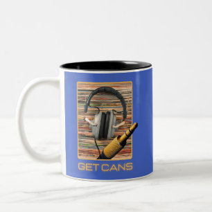 Caneca De Café Em Dois Tons Fones de Ouvido Latas Audiômanos de Áudio
