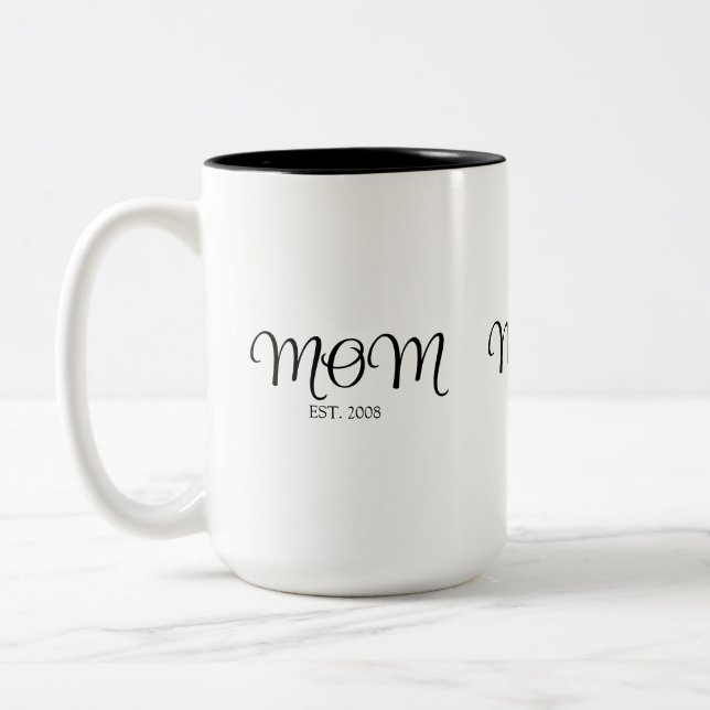 Caneca De Café Em Dois Tons Fonte de Letra Manuscrita Preta Estabelecida Mamãe (Esquerda)