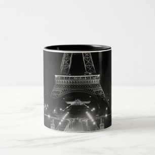 Caneca De Café Em Dois Tons Fonte de Paris vintage Torre Eiffel noite