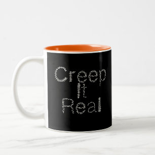 Caneca De Café Em Dois Tons Fonte Desenhada à Mão Creep it Real Halloween 
