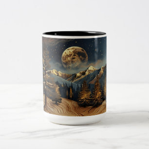 Caneca De Café Em Dois Tons Forest Night Sky Mug   Lua cheia e árvores torres