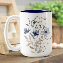 Caneca De Café Em Dois Tons Forma Azul, Bonito, Chic, Monogramas