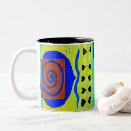 Caneca De Café Em Dois Tons Formas abstrato Geométricas Azuis Brilhantes