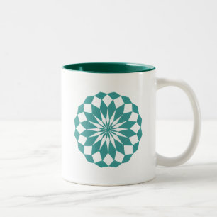 Caneca De Café Em Dois Tons Formas de Diamante em Turquesa Teal, Mandala Mugs