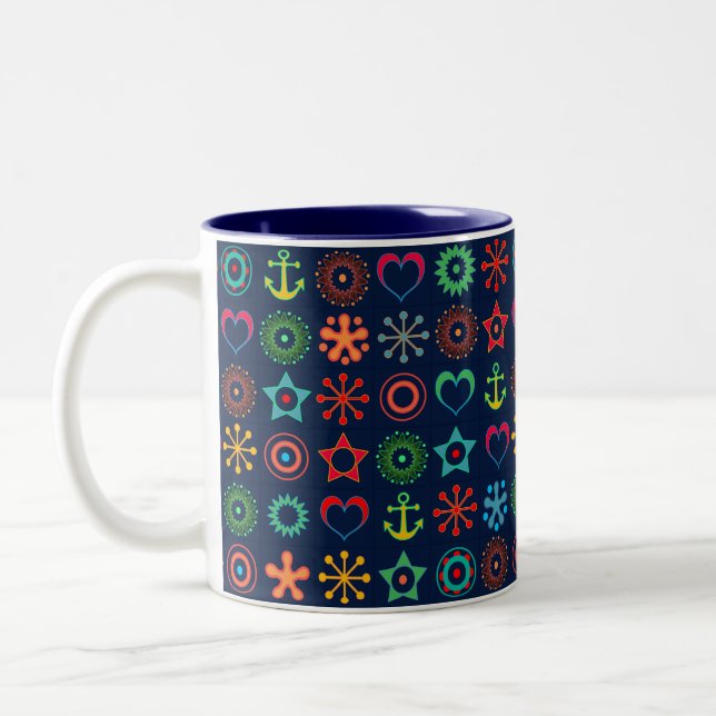 Caneca De Café Em Dois Tons Formas divertidas abstratas impressão de design re (Esquerda)