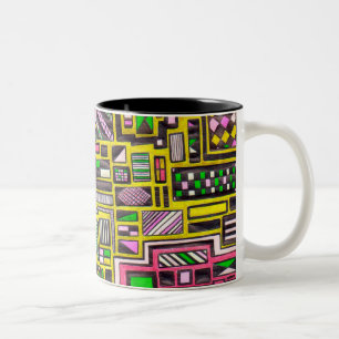 Caneca De Café Em Dois Tons Formas geométricas cor-de-rosa e amarela punk pop