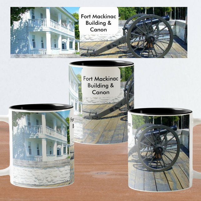 Caneca De Café Em Dois Tons Fort Mackinac Building & Canon na Ilha Mackinac (Fort Mackinac Building & Canon at Mackinac Island Two-Tone Coffee Mug)