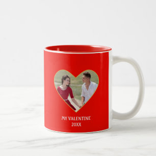 Caneca De Café Em Dois Tons Foto & Coração de Casal do Dia dos Namorados Perso