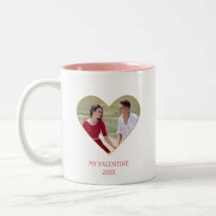 Caneca De Café Em Dois Tons Foto & Coração de Casal do Dia dos Namorados Perso