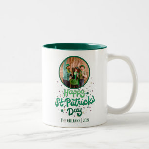 Caneca De Café Em Dois Tons Foto da Família Shamrocks de Dia de São Patrício F