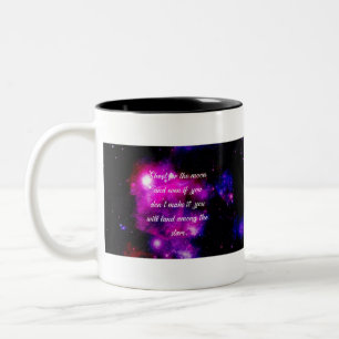 Caneca De Café Em Dois Tons Foto Da Lua E Terra Entre As Estrelas
