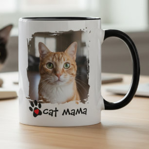 Caneca De Café Em Dois Tons Foto da Mamãe Gata Amante de Animais Resgate Defen