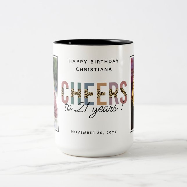 Caneca De Café Em Dois Tons Foto de aniversário de 21 anos moderno (Centro)