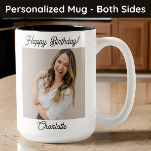 Caneca De Café Em Dois Tons Foto de aniversário feliz personalizada para ela, 