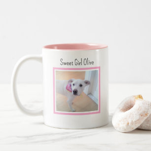 Caneca De Café Em Dois Tons Foto de cachorrinho fofo Nome rosa de menina doce
