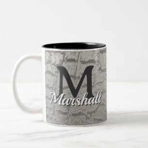 Caneca De Café Em Dois Tons Foto de Casca de Árvore com Monograma e Nome Inici