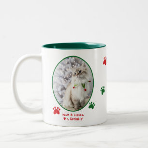 Caneca De Café Em Dois Tons Foto de Gato Fofinho de Natal Festivo Amante de Ga