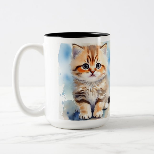 Caneca De Café Em Dois Tons Foto de Gato Fofo (Esquerda)