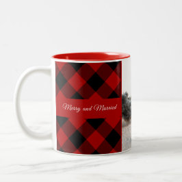 Caneca De Café Em Dois Tons Foto de Natal da Xadrez Rustic Flannel