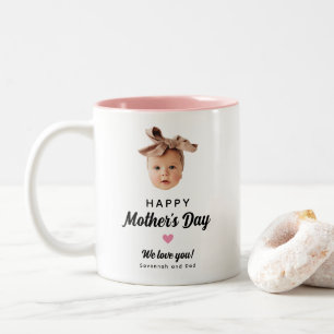 Caneca De Café Em Dois Tons Foto de rosto de bebê fofo no Dia das Mães rosa