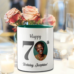 Caneca De Café Em Dois Tons Foto do 70º Aniversário em Destaque