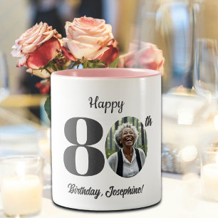 Caneca De Café Em Dois Tons Foto do 80º Aniversário em Destaque