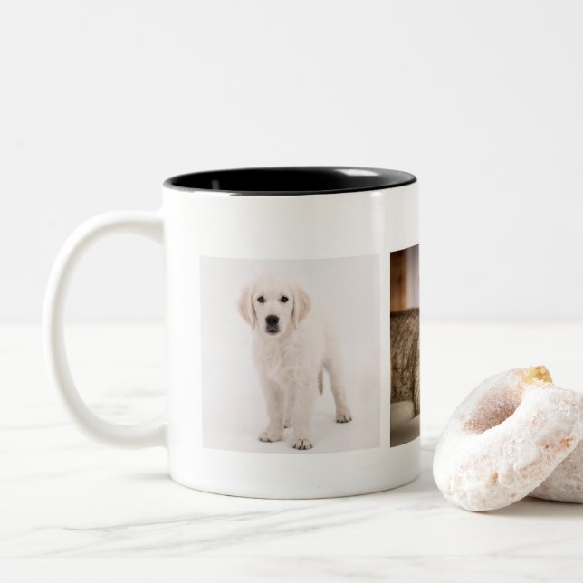 Caneca De Café Em Dois Tons Foto do animal de estimação personalizada (Com Donut)