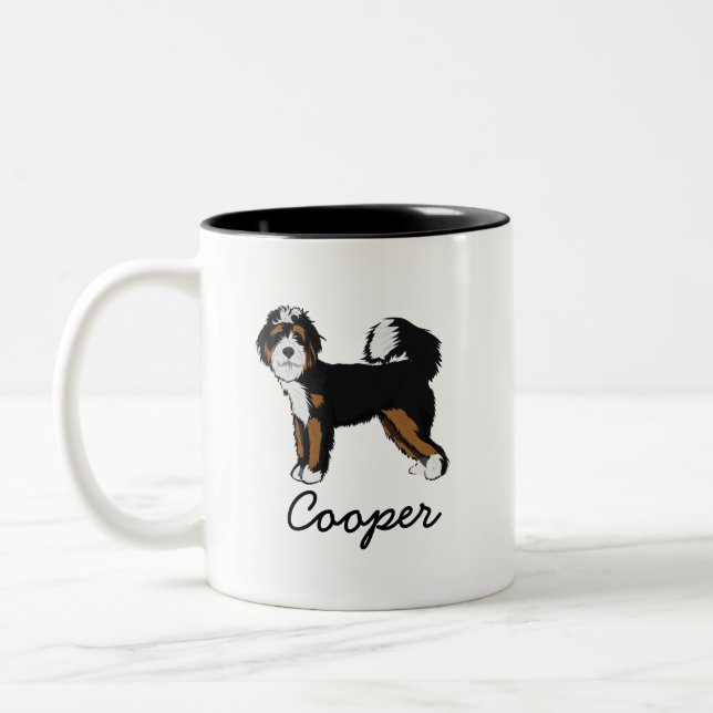 Caneca De Café Em Dois Tons Foto do Bernedoodle com nome personalizado (Esquerda)