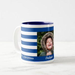 Caneca De Café Em Dois Tons Foto do marinho de Greve Azul Moderno de Natal