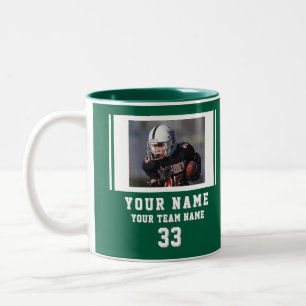 Caneca De Café Em Dois Tons Foto do Nome do Jogador Número Equipe Verde