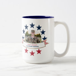 Caneca De Café Em Dois Tons Foto do Serviço Veterano Vermelho Branco Azul de D